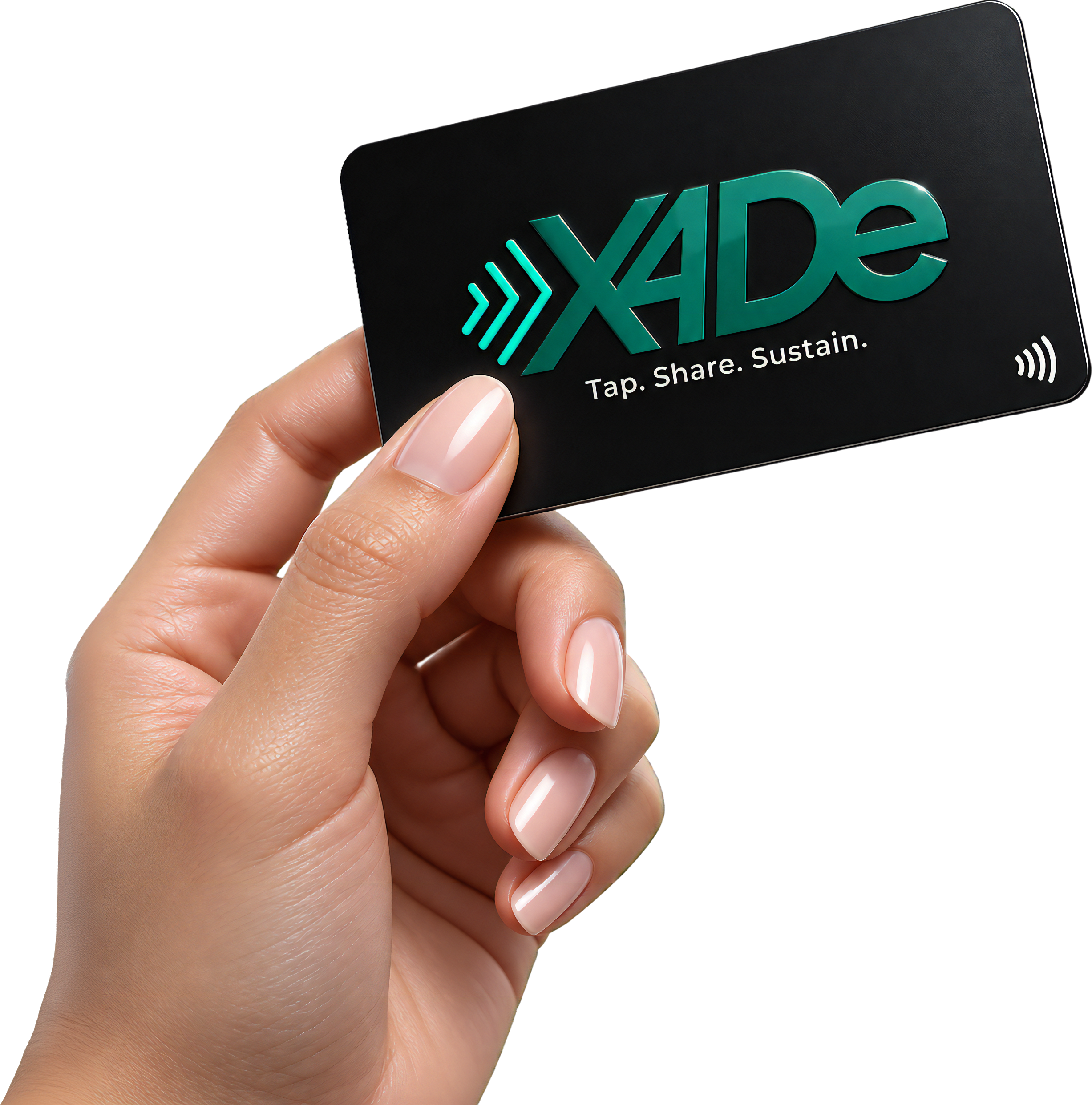 X4De NFC business card held in a hand